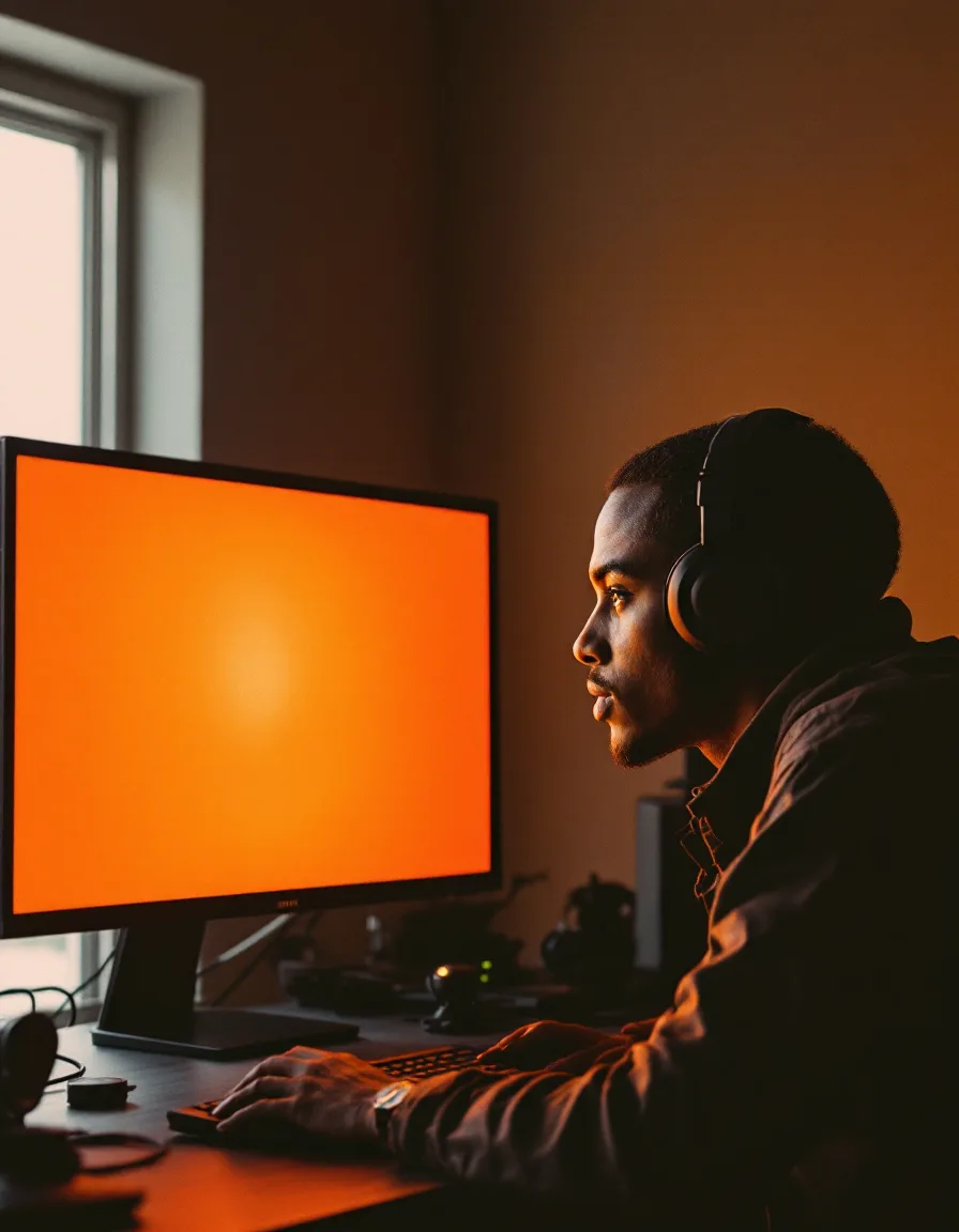 An editor grading footage in a dim suite